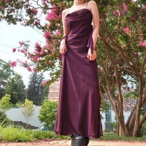 Betsy & Adam by Linda Bernell Plum Cowl Neck Satin Gown Sz 10 Y2K Formal Dress